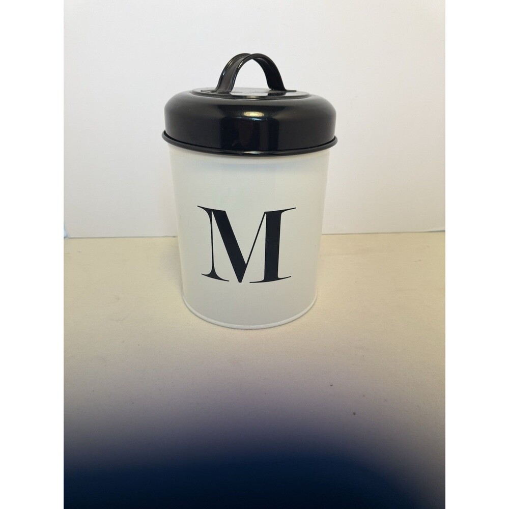 Farmhouse Monogram M Canister Black White Metal Kitchen Storage Jar Decor